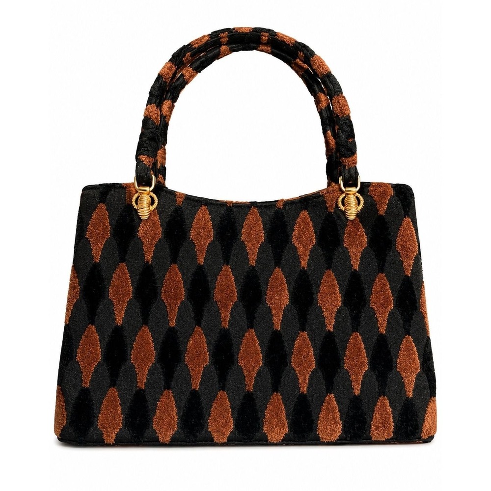 ⚜️122. 1950s Lewis Chenille Handbag Black Brown Diamond Mid Century